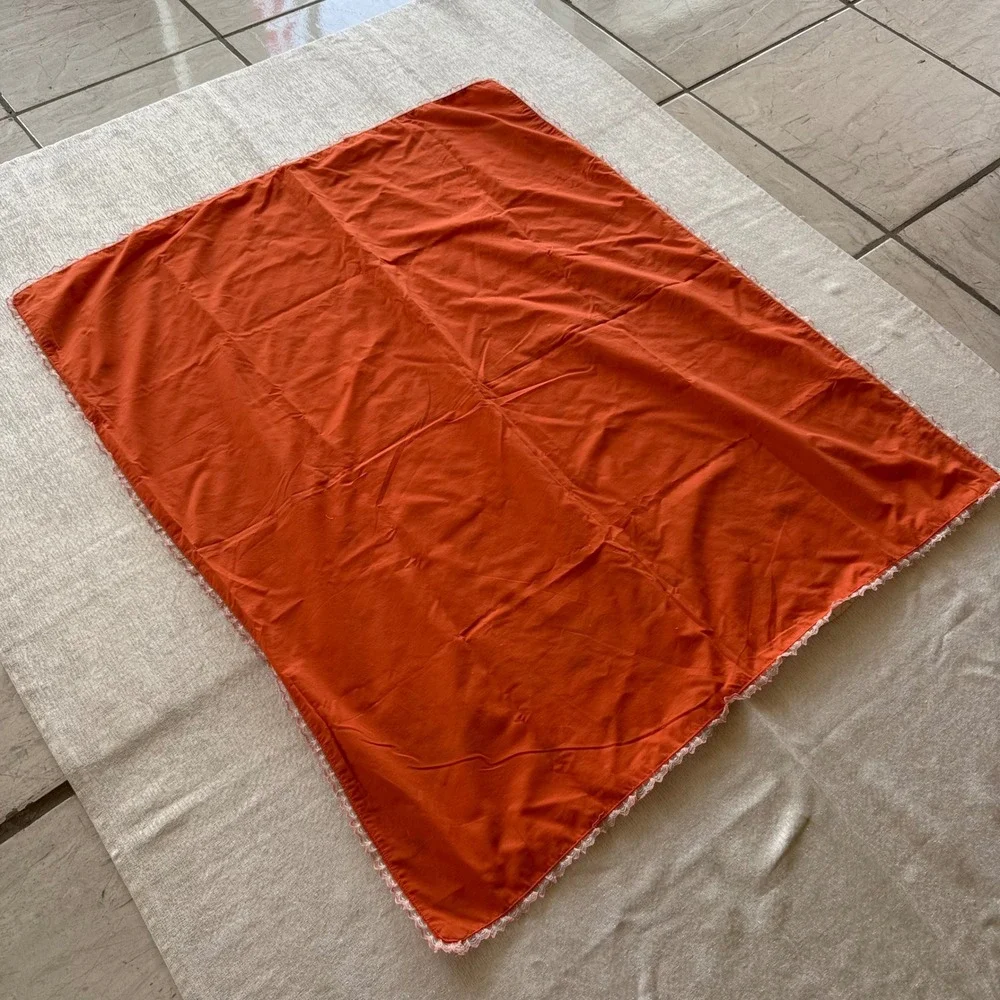 Vintage Puppy Dog Nursery Receiving Blanket Orange Lace Trim Retro 35x40